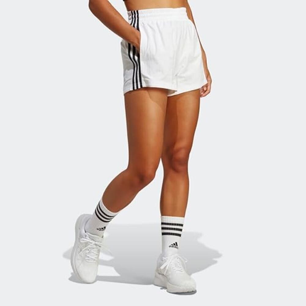 Adidas Women's White Essentials 3-Stripes Woven Shorts Size Large